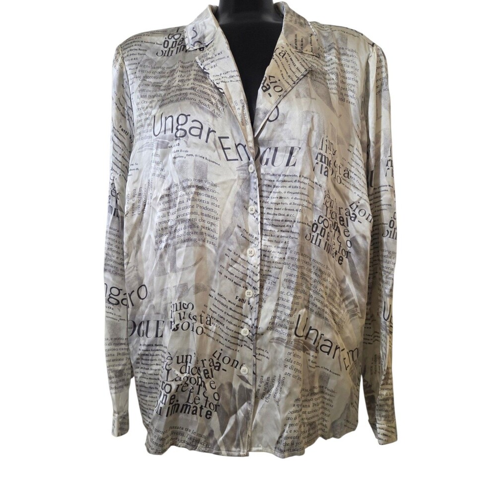 NWT Vtg Emanuel Ungaro Plus 22W 100% Silk Newspaper 90s/2000s Blouse Rare K211